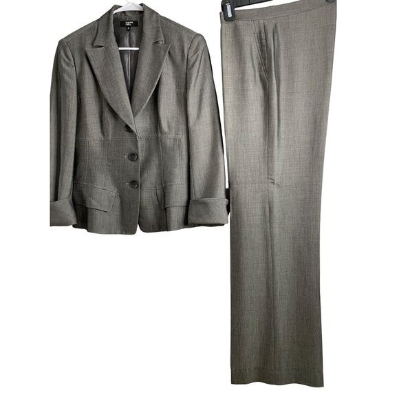 PHILIPPE ADEC Silver Gray Career Suit 2 Pc Coat Flare Pants Size 6 EUC 7191 - Picture 1 of 12
